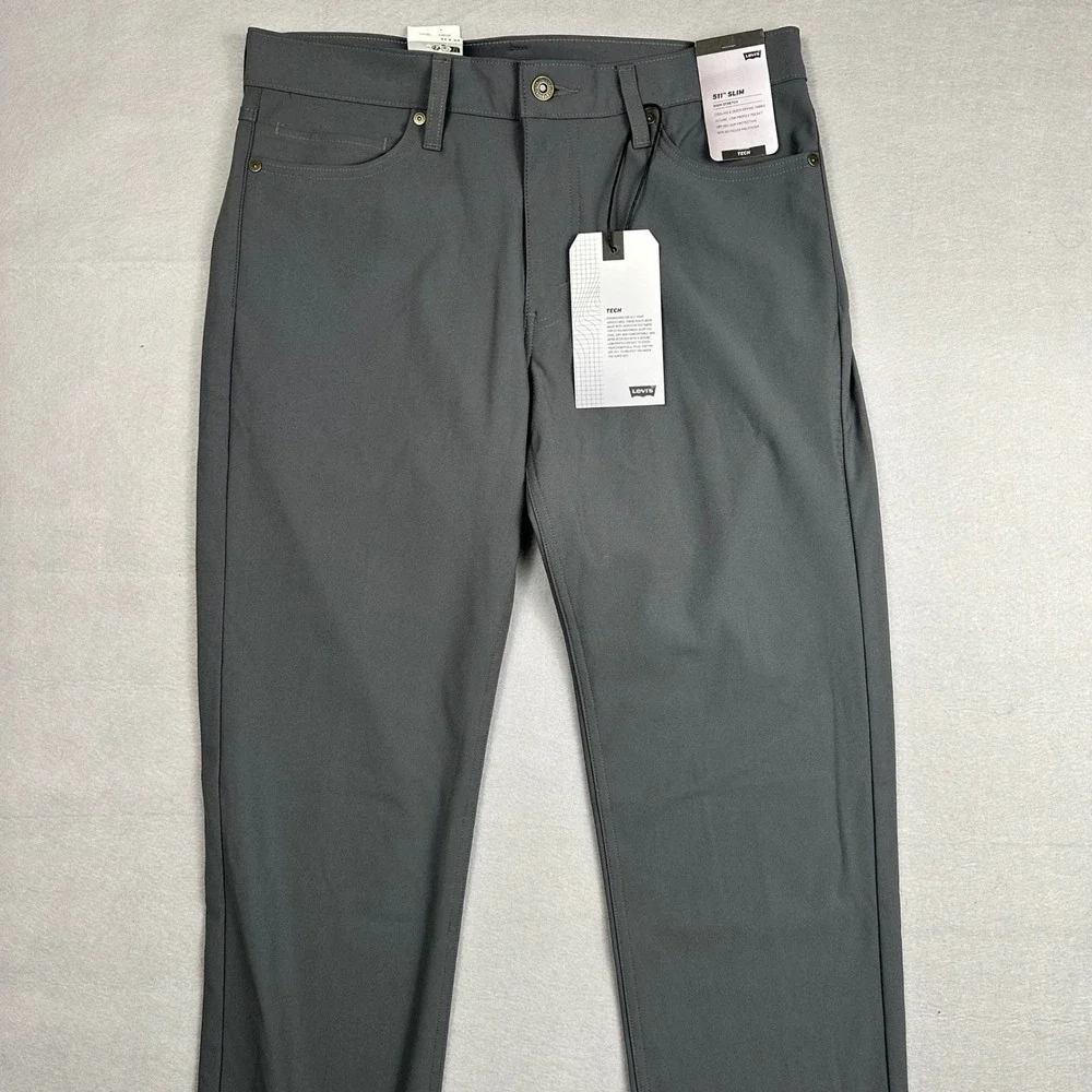 Levis 511 Slim Tech Pants Mens 33x34 Grey NEW High Stretch Cooling Quick Dry